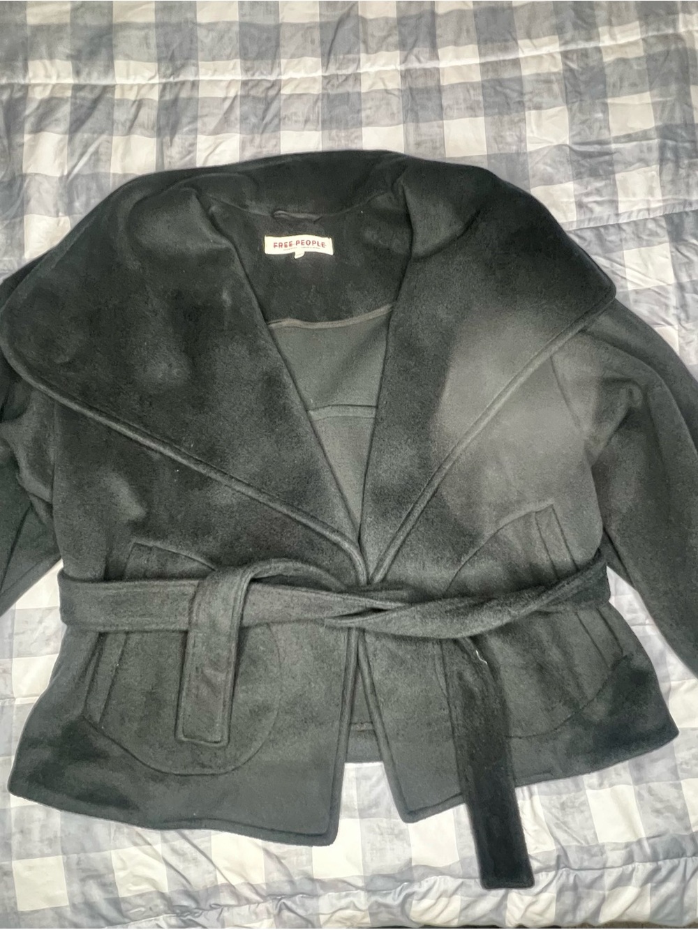 Free People Black Wrap Belted short Pea Coat